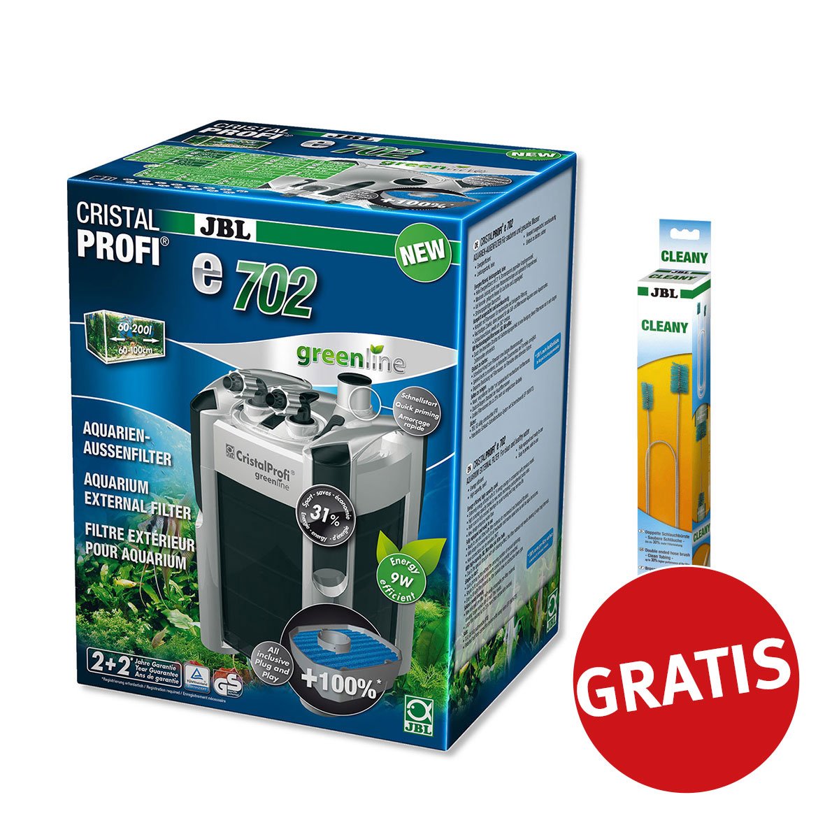 JBL Cristal Profi greenline e702 + Cleany Schlauchreinigungsbürste gratis