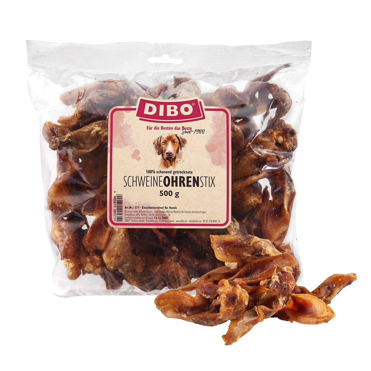 DIBO Schweineohren-Stix 500g