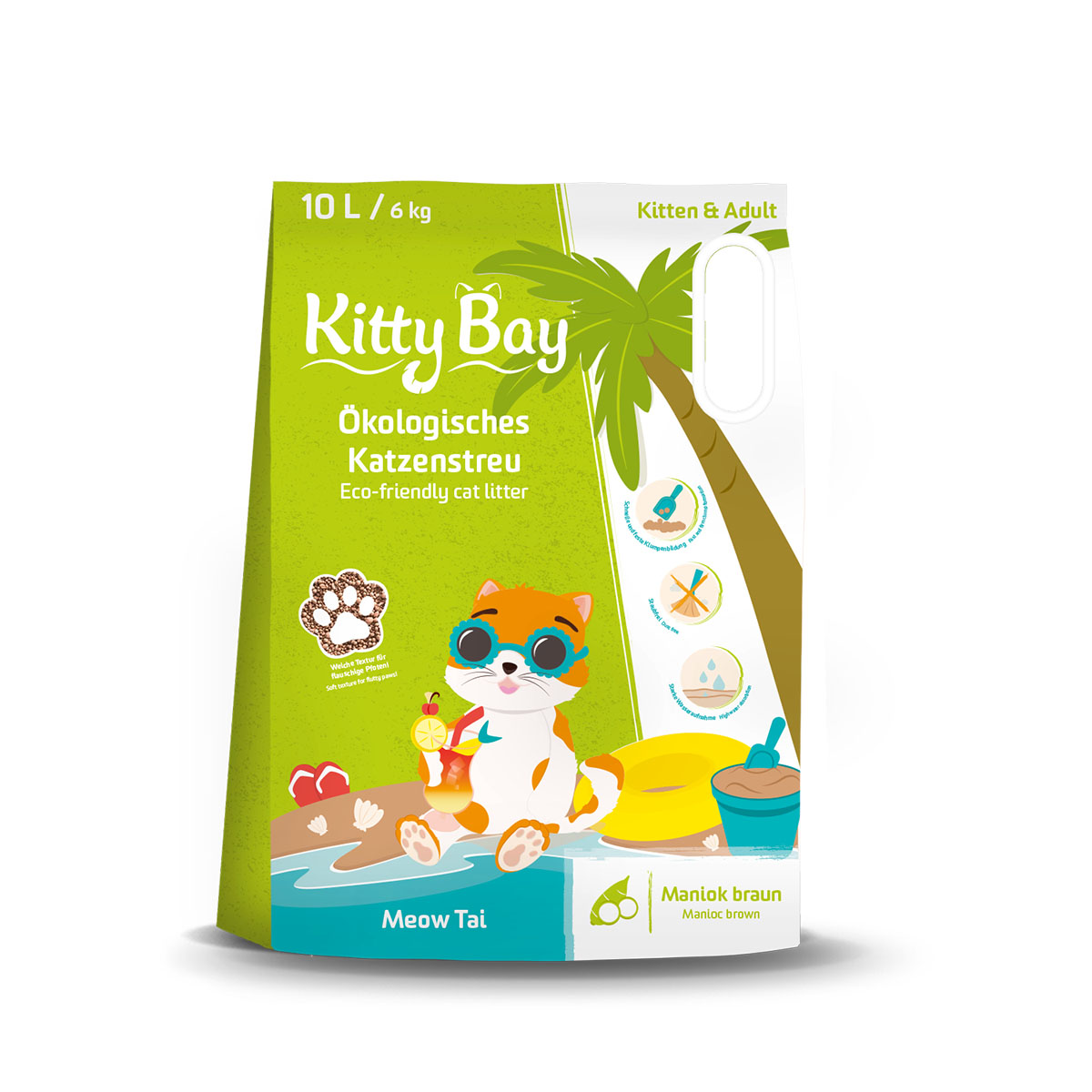 Kitty Bay Ökologische Katzenstreu – Meow Tai – Maniok braun 10L