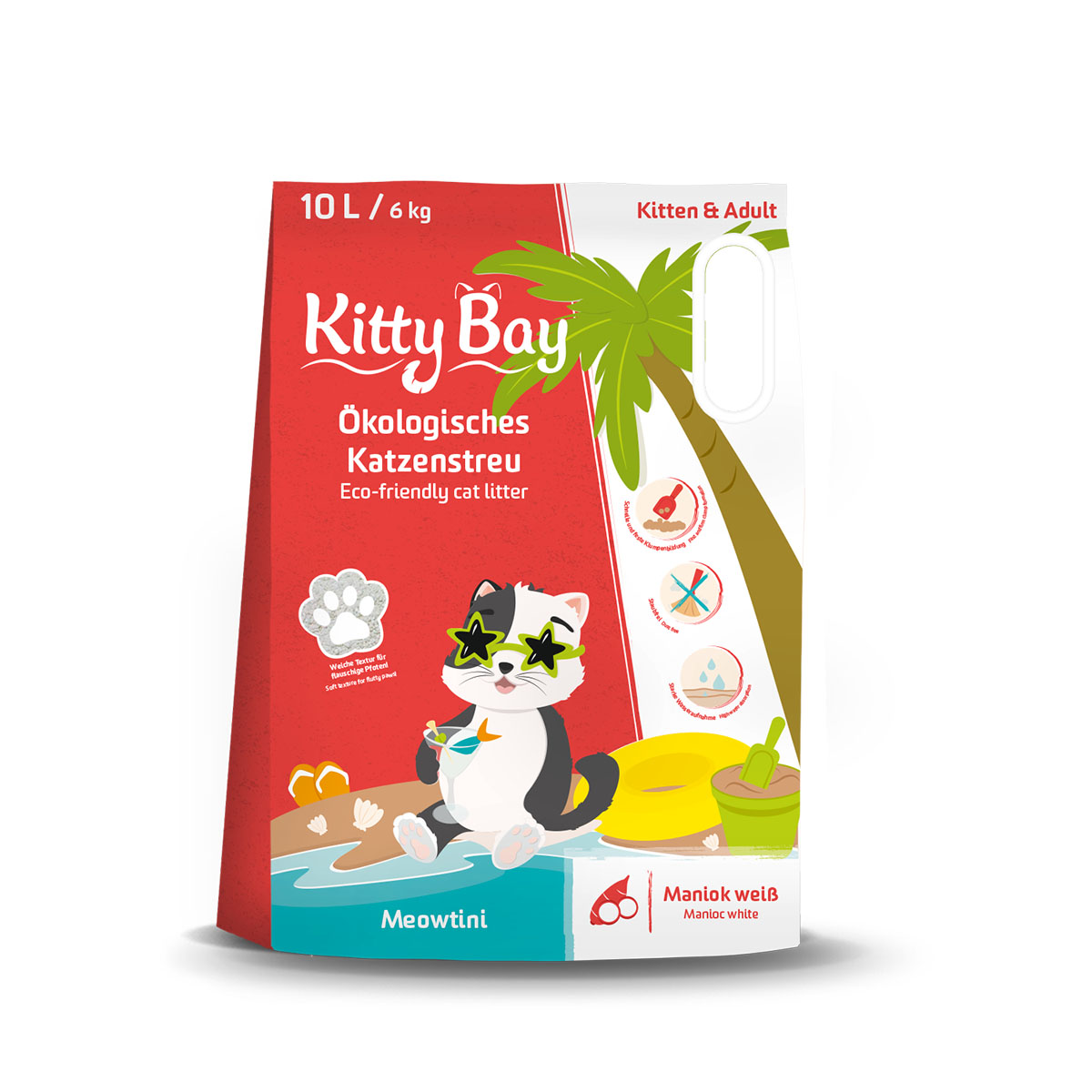 Kitty Bay Ökologische Katzenstreu – Meowtini – Maniok weiß 10L