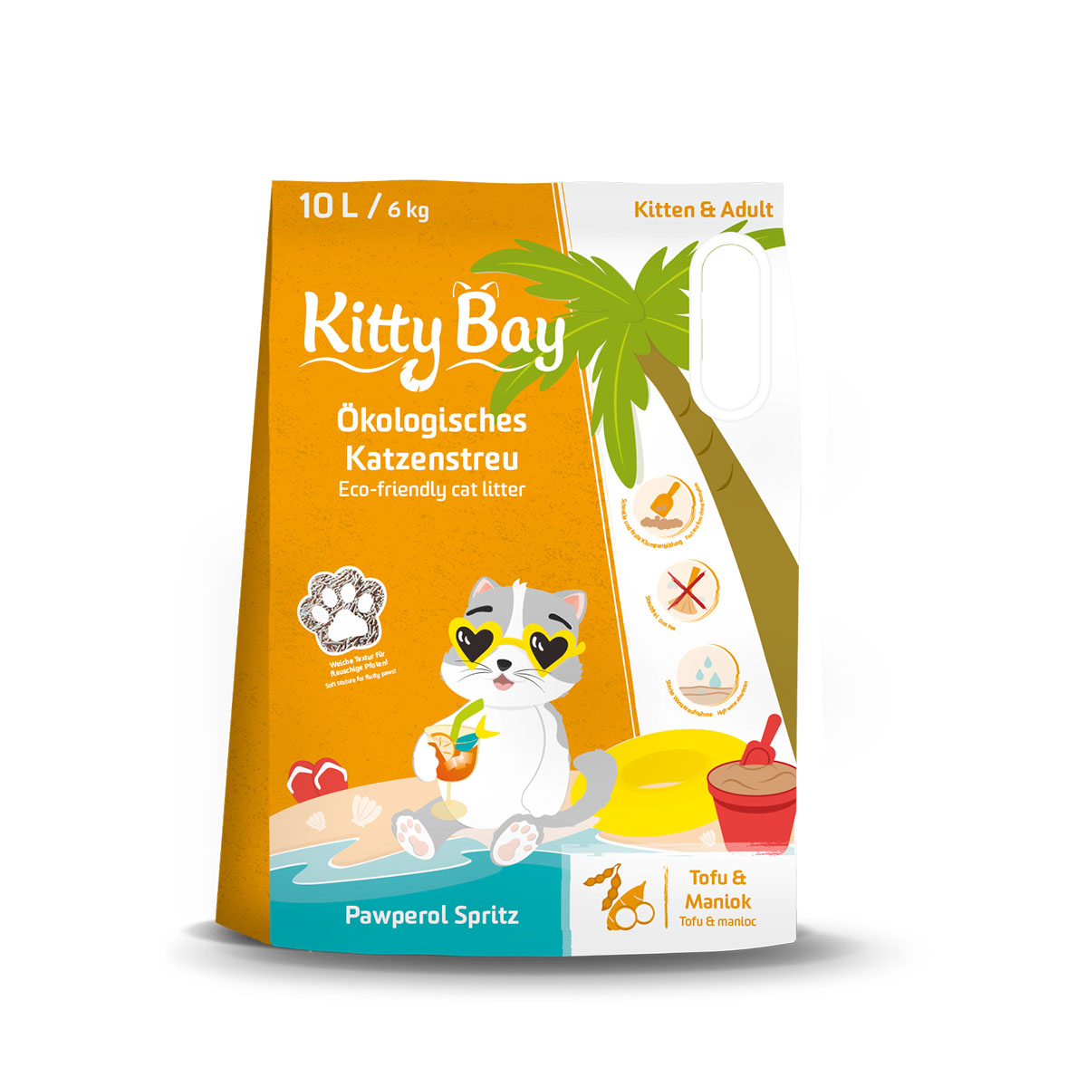 Kitty Bay Ökologische Katzenstreu – Pawperol – Tofu und Maniok 10L