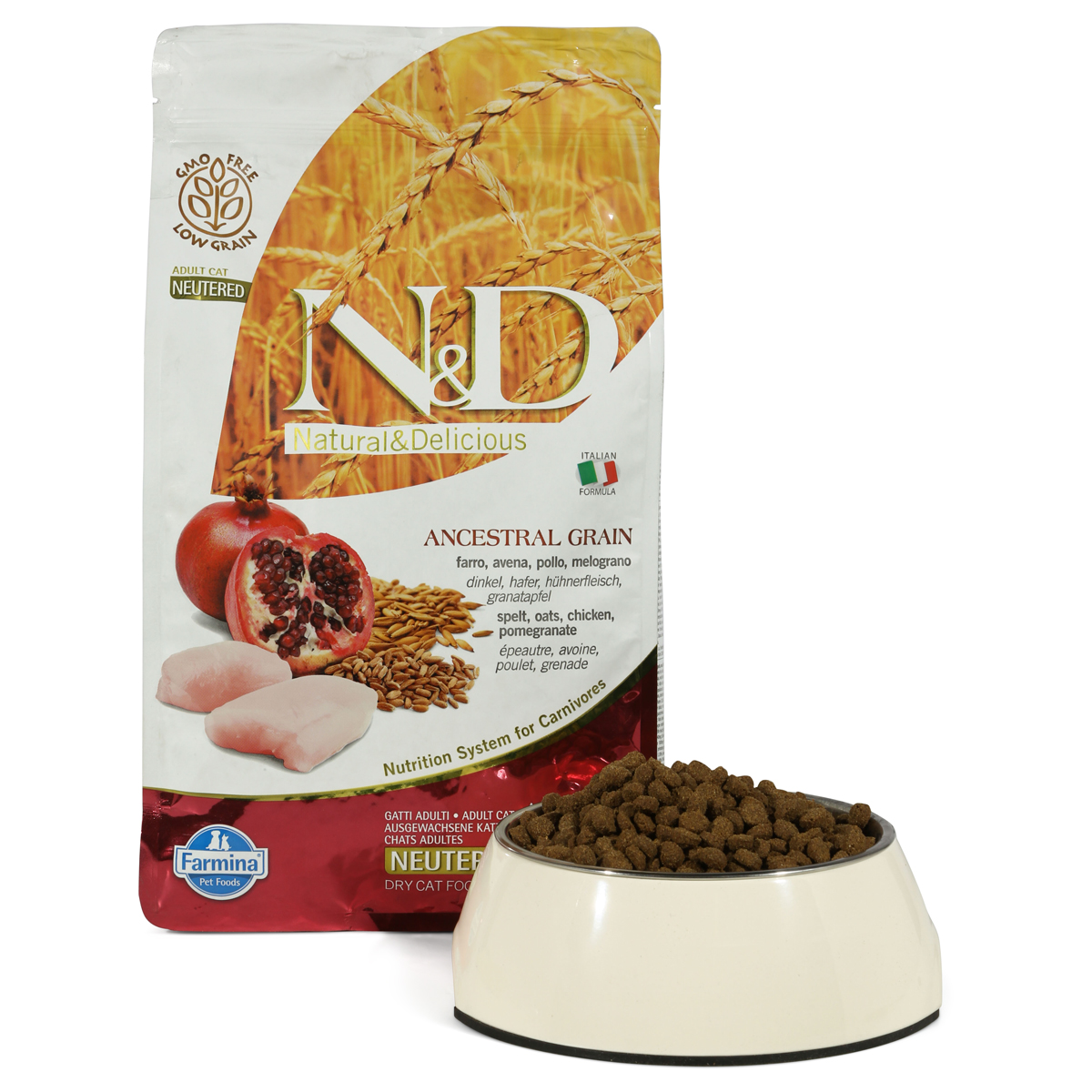 N&D Adult getreidearm Huhn und Granatapfel für kastrierte Katzen 1,5kg