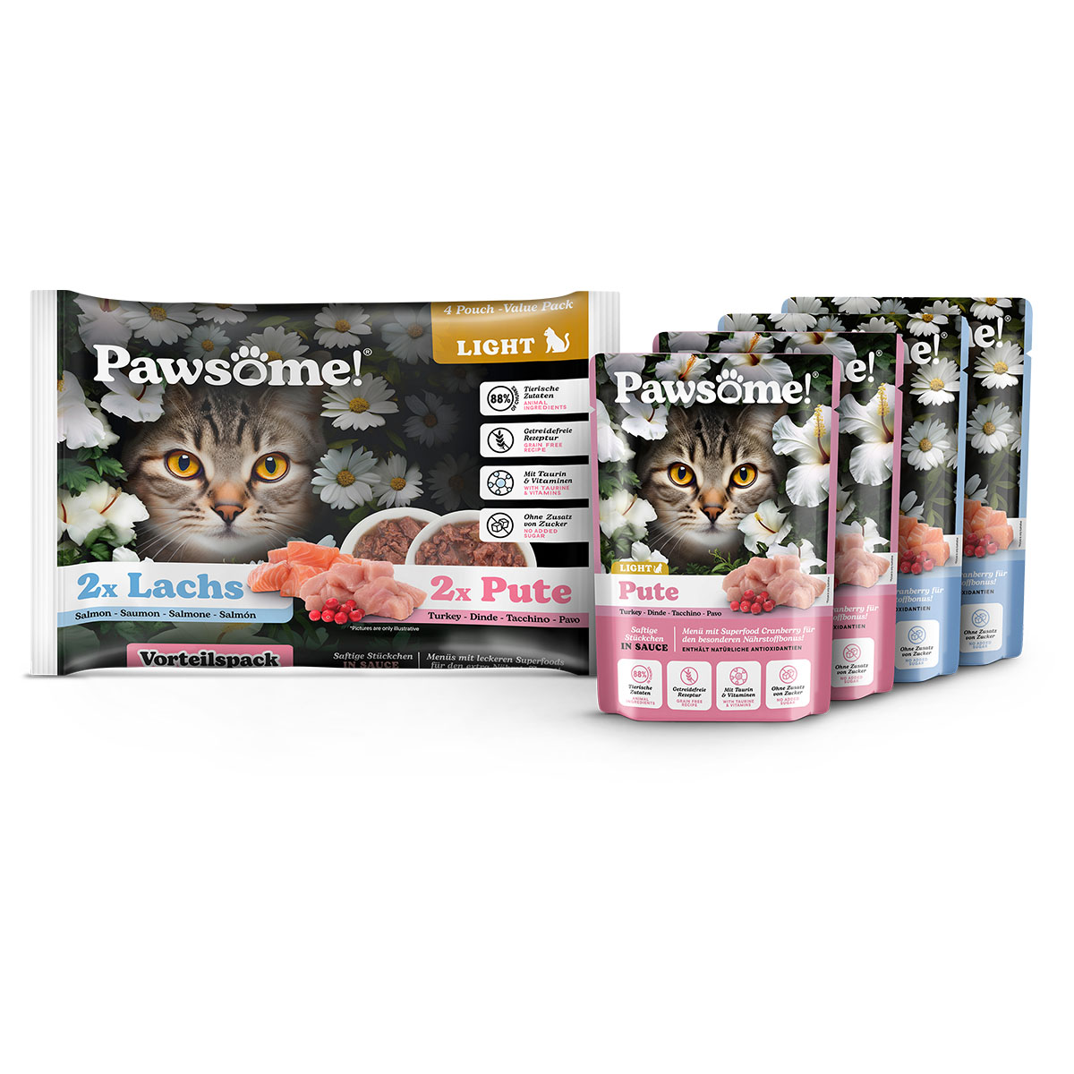 Pawsome Adult Light Pute &amp; Lachs Mixpack 4x85g