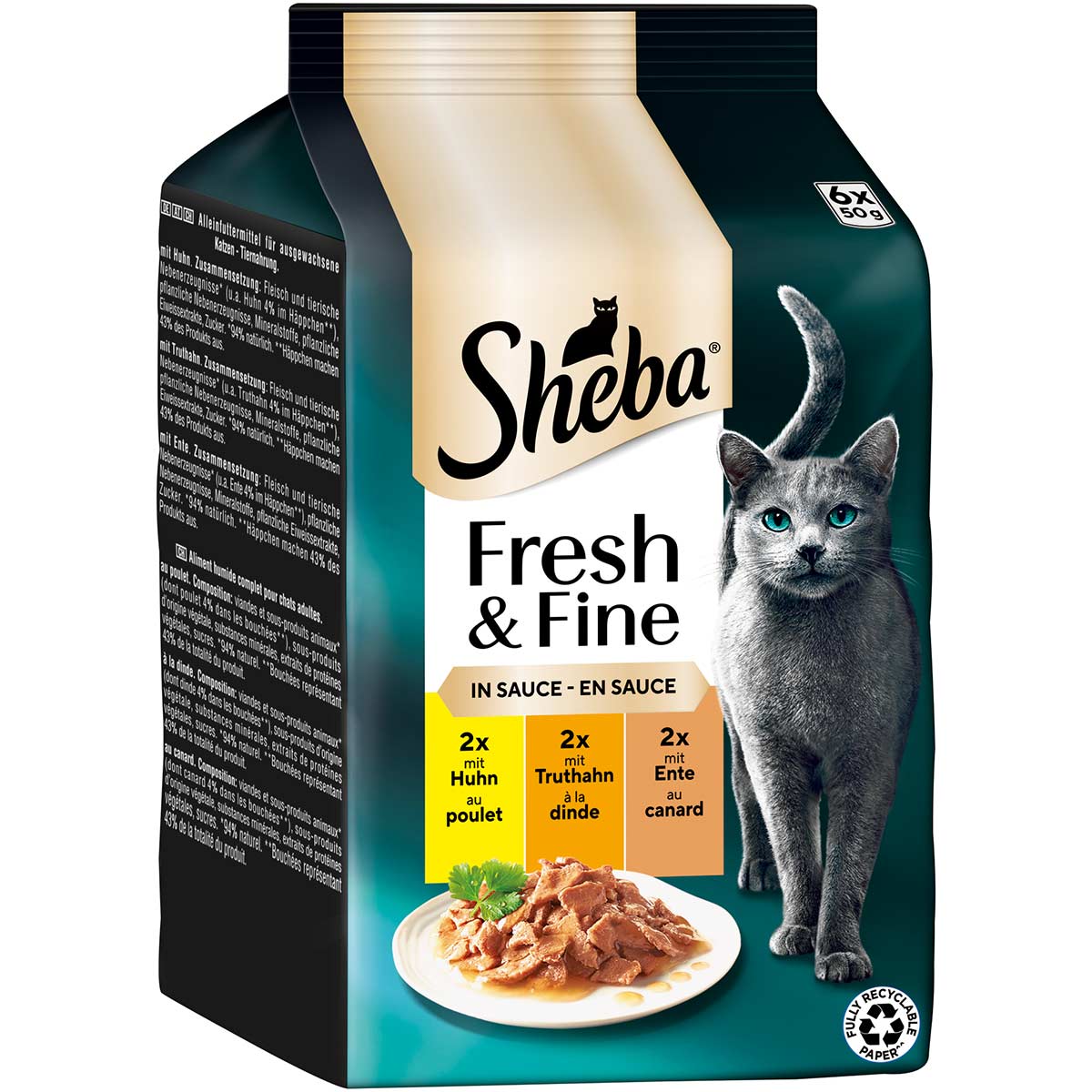 Sheba Fresh & Fine Sauce mit Huhn, Truthahn & Ente 6x50 g