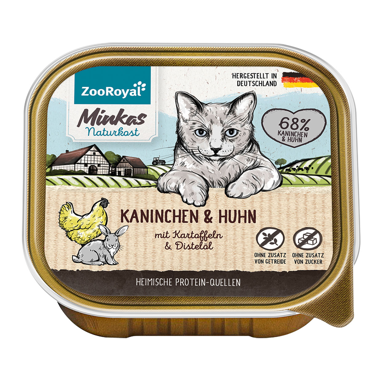 ZooRoyal Minkas Naturkost Adult Kaninchen & Huhn mit Kartoffeln & Distelöl 16x100g